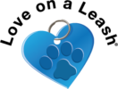 Blue heart dog tag with pawprint. Love on a leash