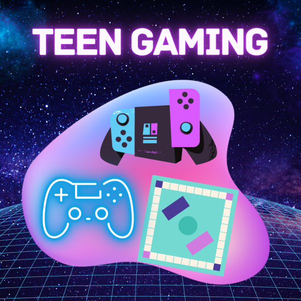Image shows controllers and board game with text teen gaming