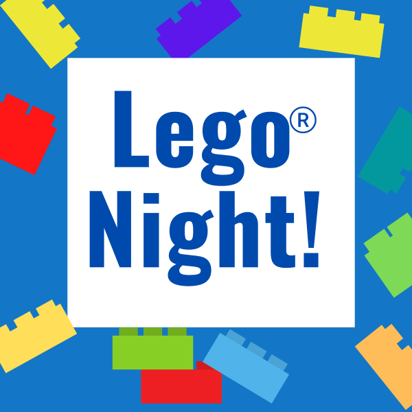 Text reading: Lego Night! Surrounded by clip art pictures of lego blocks