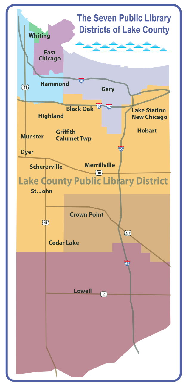 Map showing the 7 librariy districts of Lake County